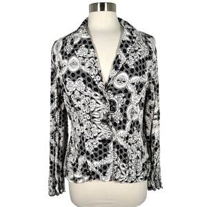 Alberto Makali Wearable Art Evening Crinkle Jacket L Black White Formal Event